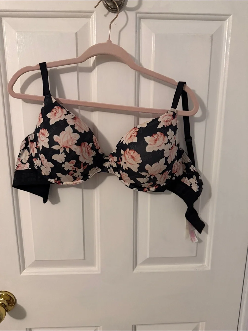 PINK Victoria's Secret Black Bra with Pink Floral Print